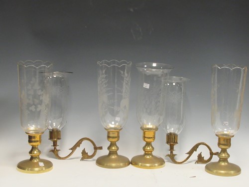 Lot 124 - Four glass candle lamps with etched leaf...