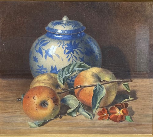 Lot 332 - Two watercolours - still life with fruit,...