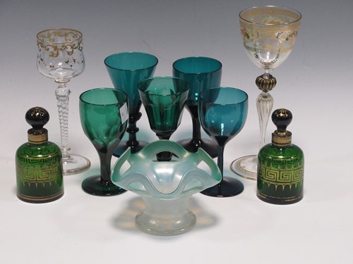 Lot 108 - Two Venetian glasses, 5 green glasses and a...