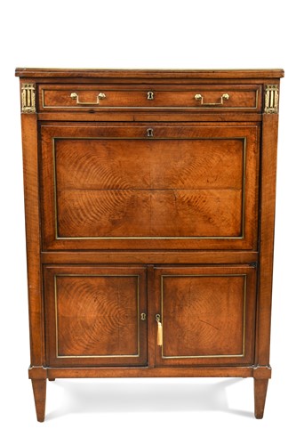 Lot 413 - A German mahogany secretaire abattant with marble top, 19th century