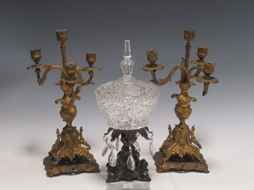 Lot 8 - A pair of gilt metal candelabra and a moulded...