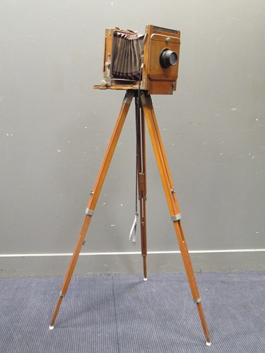 Lot 142 - A bellows plate camera on a tripod (part)...