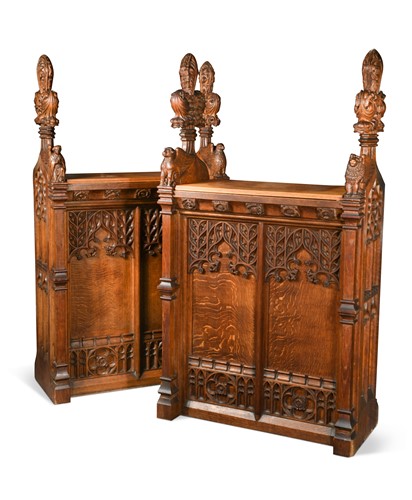 Lot 198 - A pair of Gothic style oak choir stalls, 19th century