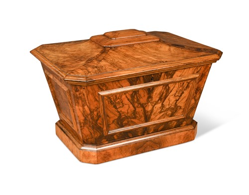 Lot 340 - A Victorian figural walnut sarcophagus shaped cellarette