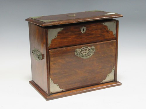 Lot 182 - An Edwardian oak stationery box with side...