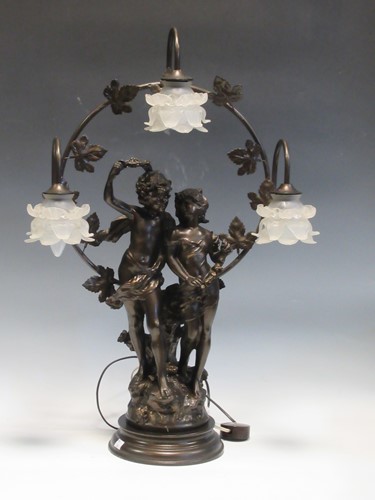 Lot 130 - A modern spelter figural table lamp, depicting...