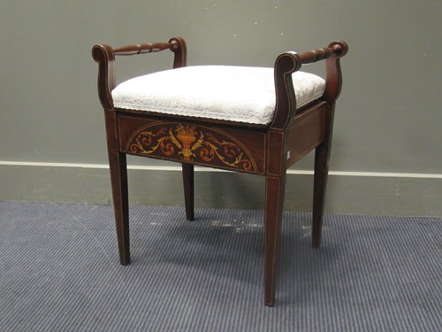 Lot 443 - An Edwardian mahogany and inlaid piano stool...