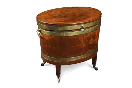 Lot 408 - A George III mahogany and brass bound oval wine cooler