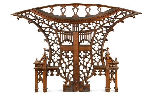 Lot 202 - An impressive Gothic style oak headboard