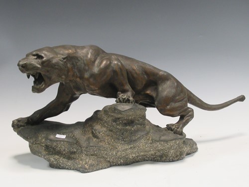 Lot 59 - A spelter figure of a panther after T. Cartier...