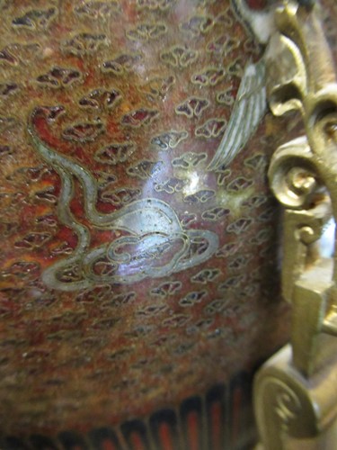 Lot 134 - A cloisonné lamp base with gilt metal mounts...
