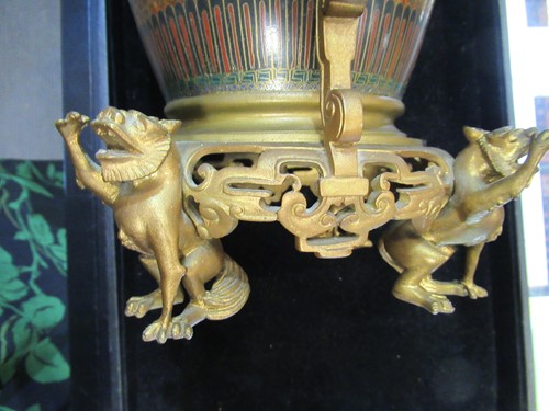 Lot 134 - A cloisonné lamp base with gilt metal mounts...