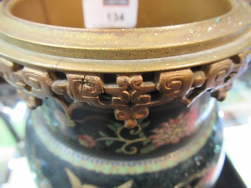 Lot 134 - A cloisonné lamp base with gilt metal mounts...