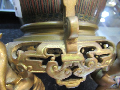 Lot 134 - A cloisonné lamp base with gilt metal mounts...