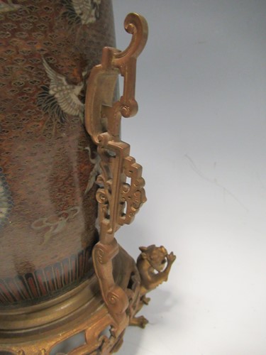 Lot 134 - A cloisonné lamp base with gilt metal mounts...