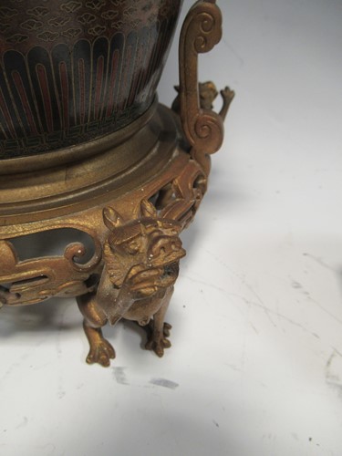 Lot 134 - A cloisonné lamp base with gilt metal mounts...