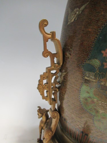 Lot 134 - A cloisonné lamp base with gilt metal mounts...