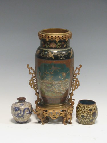 Lot 134 - A cloisonné lamp base with gilt metal mounts...