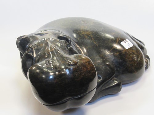 Lot 43 - An African Stone Hippopotamus, 19 x 48 x 29cm