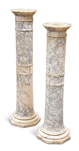 Lot 387 - Two similar veined grey marble pedestals