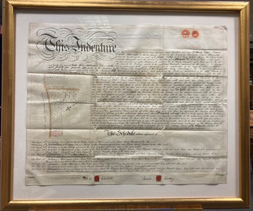 Lot 308 - Two Victorian prints, a framed indenture, a...