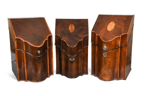Lot 254 - Three George III mahogany knife boxes