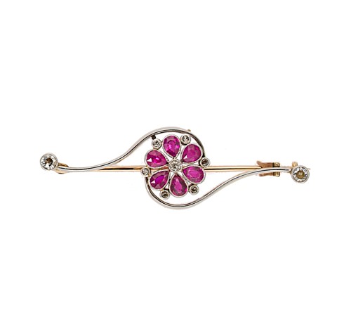 Lot 47 - An early 20th century synthetic ruby and diamond flower brooch