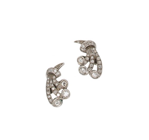 Lot 187 - A pair of mid 20th century diamond ear studs