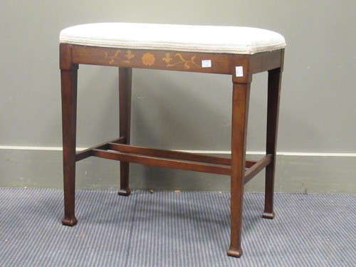 Lot 679 - An Arts and Crafts inlaid mahogany stool on...
