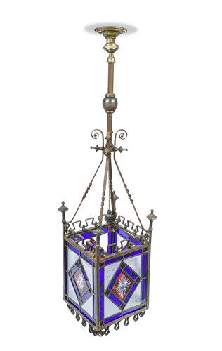 Lot 129 - An Arts & Crafts stained glass hall lantern