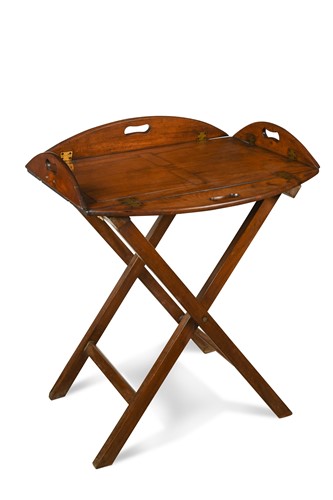 Lot 453 - A mahogany butlers tray on folding stand, 19th century