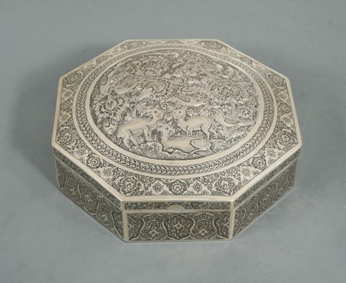 Lot 465 - A 20th century Iranian metalwares silver covered casket