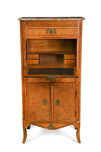 Lot 353 - A burr elm and inlaid secretaire abattant, early 19th century