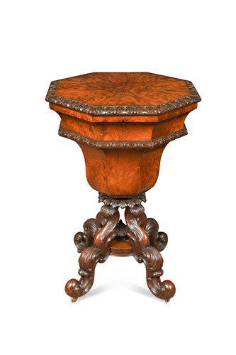 Lot 517 - A mid-Victorian flame mahogany teapoy, Gillows of Lancaster