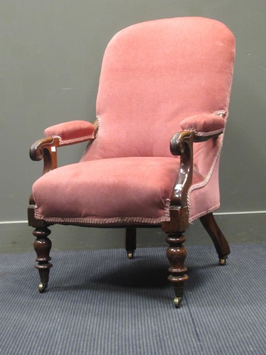 Lot 487 - A Victorian mahogany armchair upholstered in pink