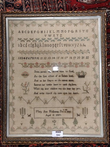 Lot 592 - A sampler with alphabet, number, and verse...