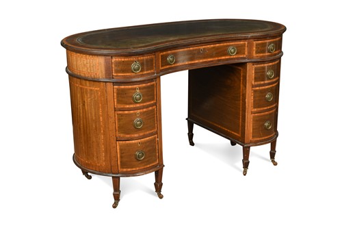 Lot 401 - An Edwardian mahogany and satinwood pedestal desk