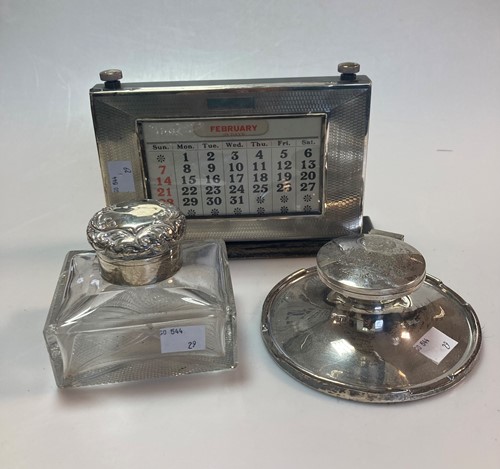 Lot 245 - A capstan style silver inkwell and a silver...