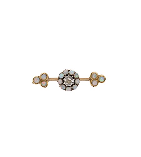 Lot 154 - A late Victorian opal and diamond bar brooch