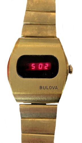 Lot 287 - Bulova - A rare and early gold-plated 'Big Block' LED wristwatch