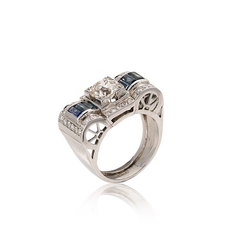 Lot 225 - A mid 20th century diamond and sapphire cocktail ring