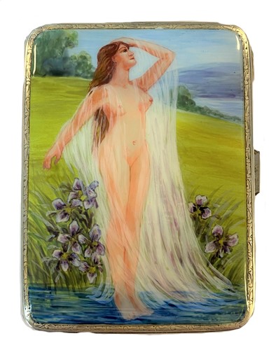 Lot 357 - A George V silver cigarette case with enamelled scene