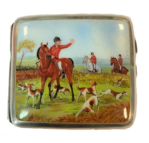 Lot 387 - A George V silver cigarette case with enamelled scene