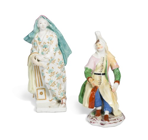 Lot 422 - A Bow porcelain model of a classical lady standing by a pillar