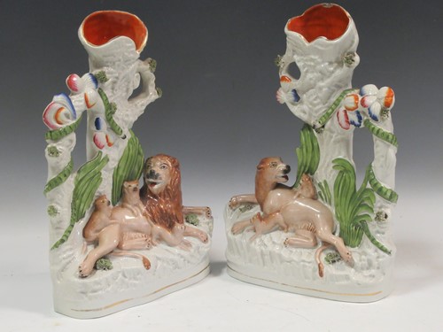 Lot 24 - A pair of late 19th century Staffordshire flat...