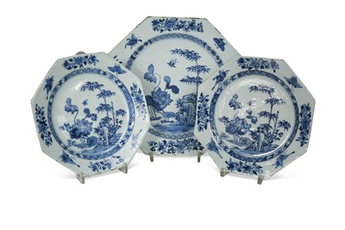 Lot 220 - Eight Chinese export blue and white plates, 18th century