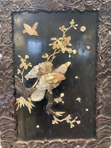 Lot 546 - A Japanese black lacquer panel inlaid with an...