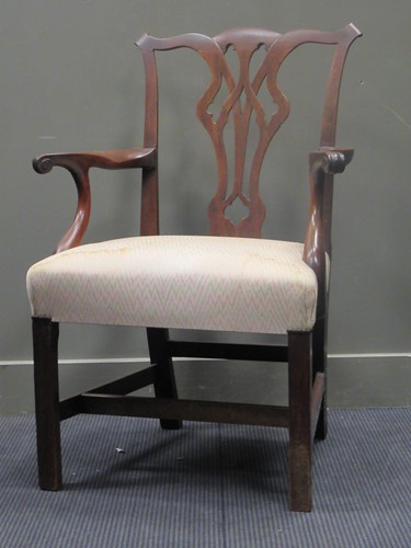 Lot 674 - A Georgian mahogany open armchair, with perced...