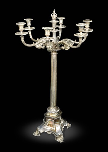 Lot 444 - An impressive late 19th century silver plated 7 light candelabrum