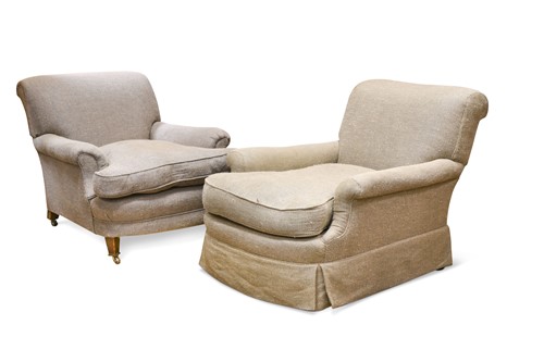 Lot 381 - A near pair of Howard & Sons armchairs